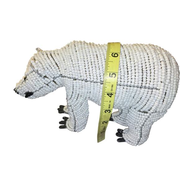 BeadWorx Grass Roots Creations Handmade Beaded Polar Bear Sculpture Figurine - Picture 8 of 8